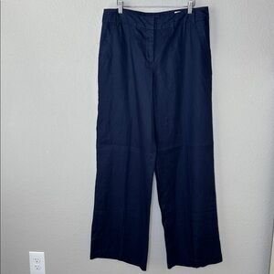 Long‎ Tall Sally Women's 100% Linen Wide Leg Pants Size 12 Long Navy Blue